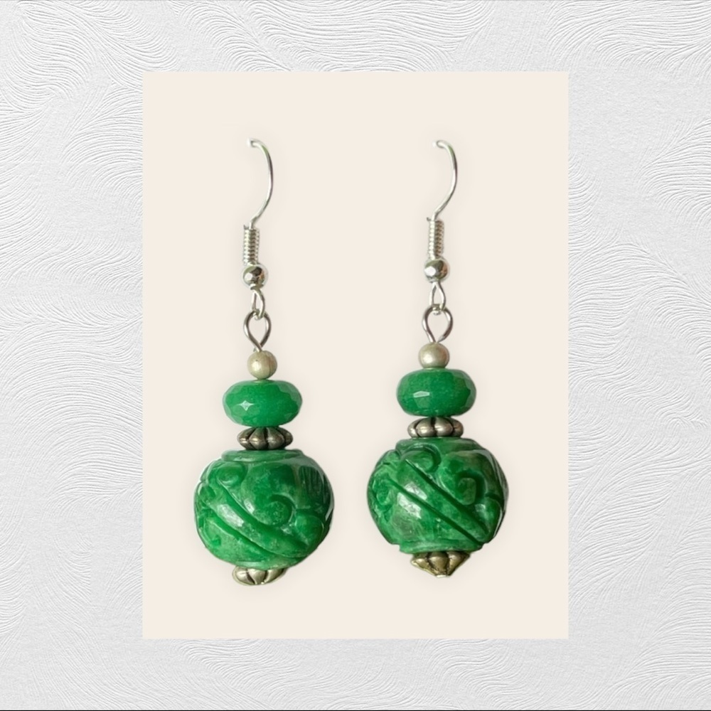 Natural Jade With Agate Dangle Earrings Handmade
